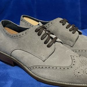 Joseph Abboud Mens 11 Grey Leather  Lace Up Oxford Dress Shoes